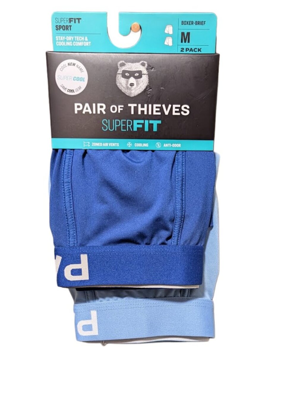 Pair of Thieves SuperCool Boxer Briefs 2‑Pack Navy Blue (Medium)